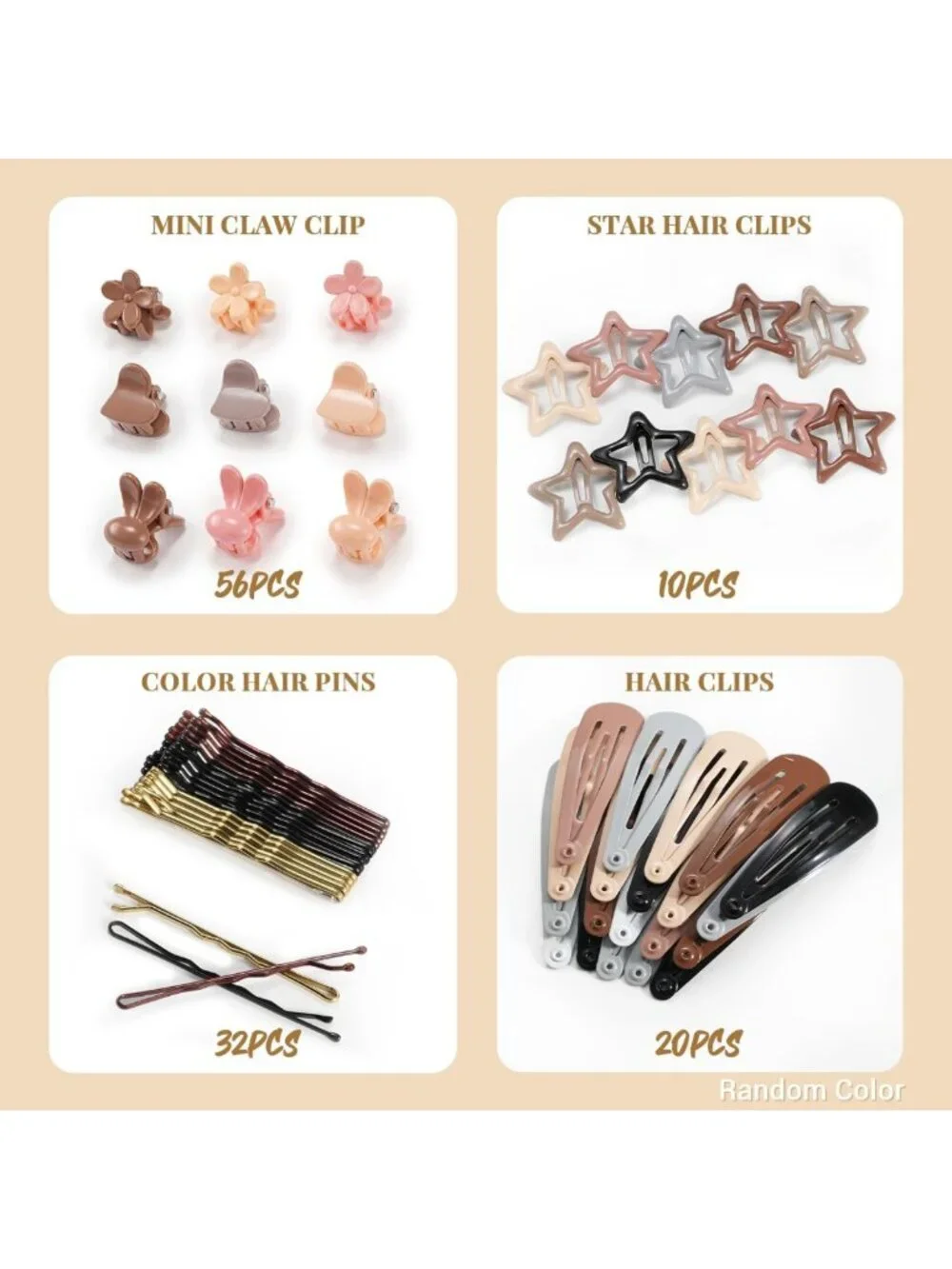 822PCS Hair Accessories Set for Girls - Elastic Hair Ties, Neutral Clips & Tools